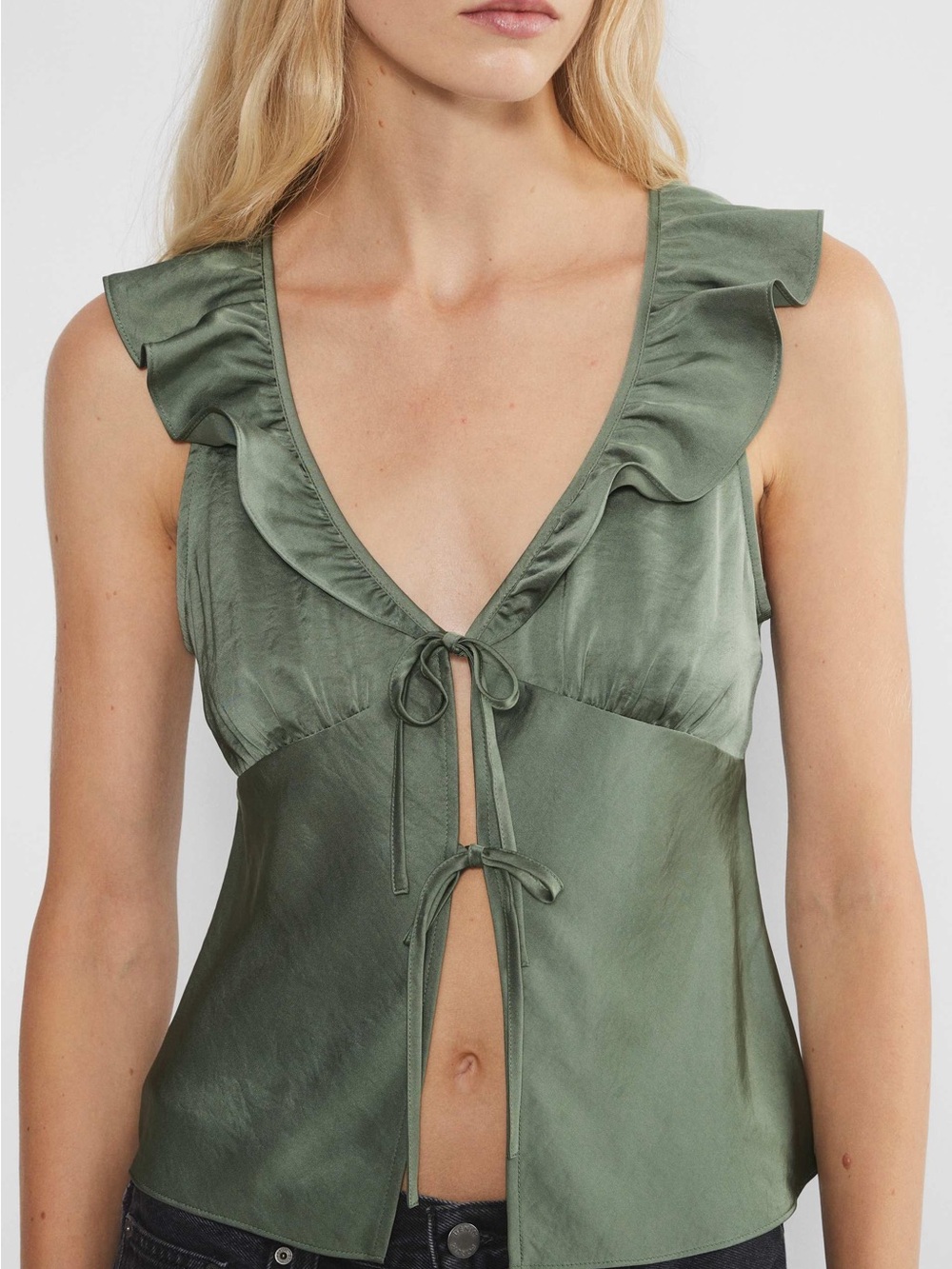 Wilfred Green Ruffled Satin Tie-Front Tonka Blouse
